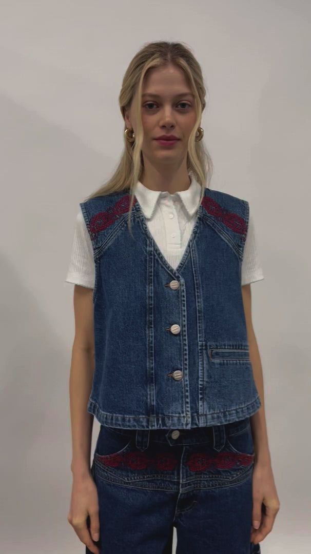 Damson Madder Rita embroidered vest texas wash denim SS25-DM-1027 PIPE AND ROW