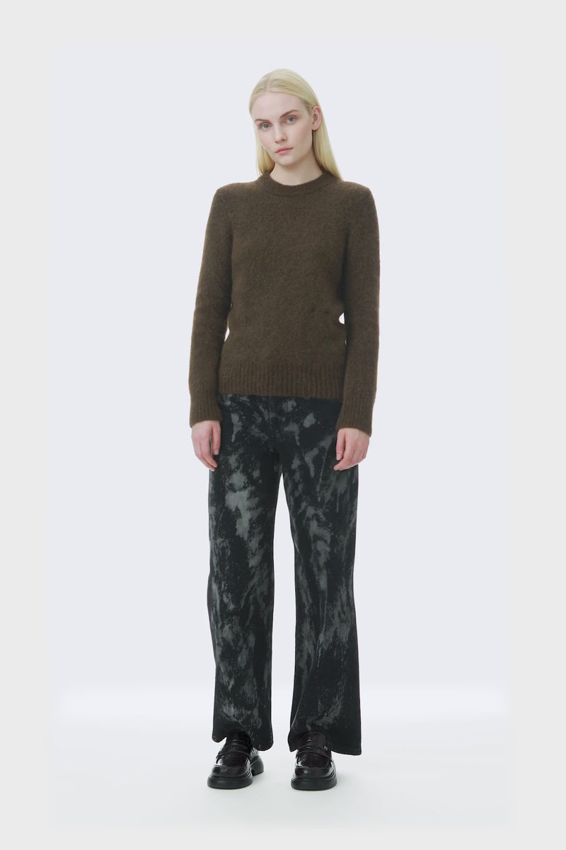 Ganni brushed alpaca o-neck sweater rain drum brown | Pipe and Row