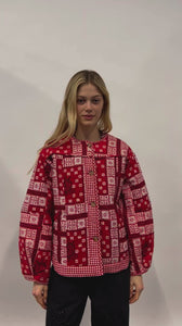 Damson Madder reversible quilted Macy jacket red gingham bandana print | Pipe and Row