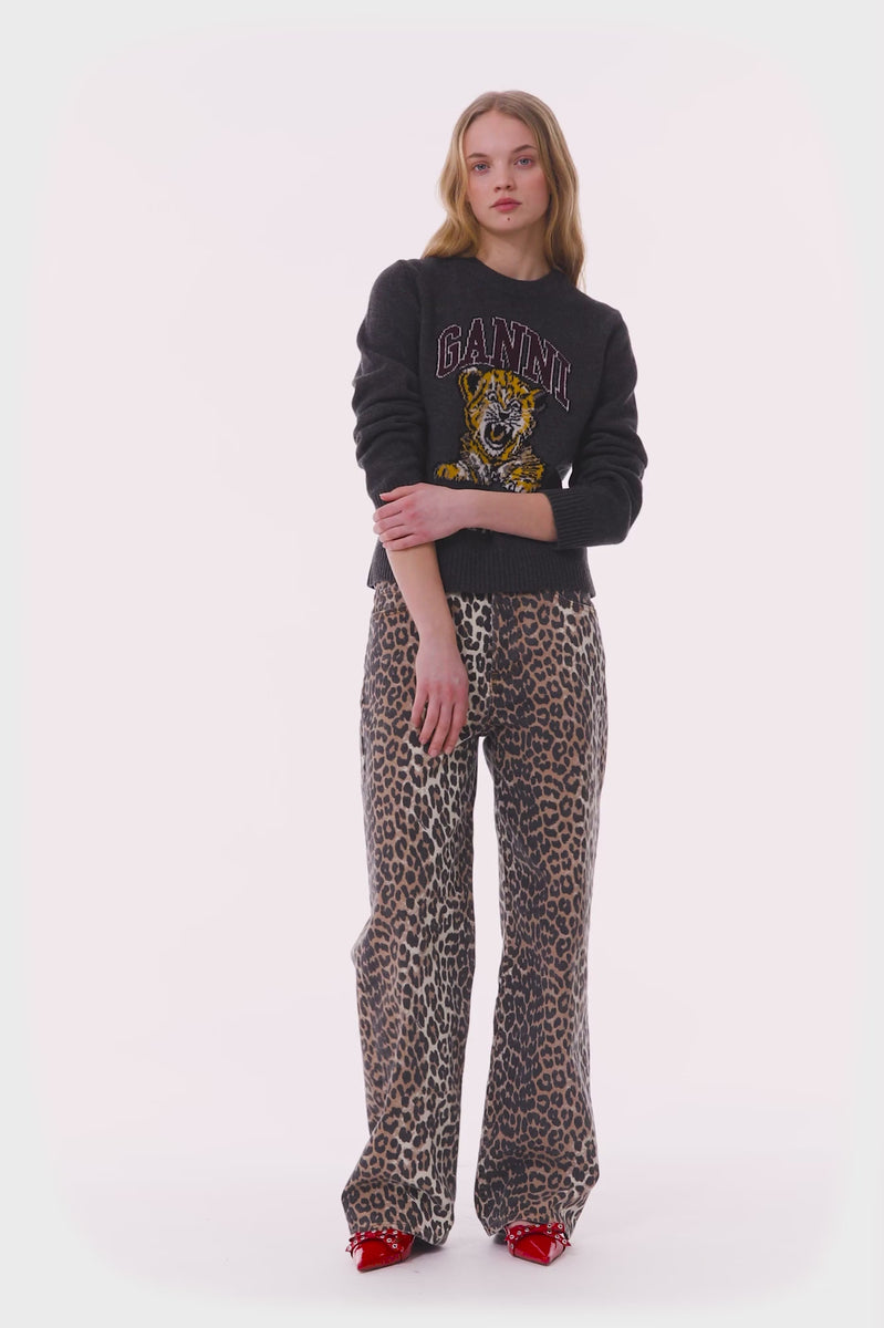 Ganni Izey relaxed fit leopard cheetah print jean denim pants | Pipe and Row