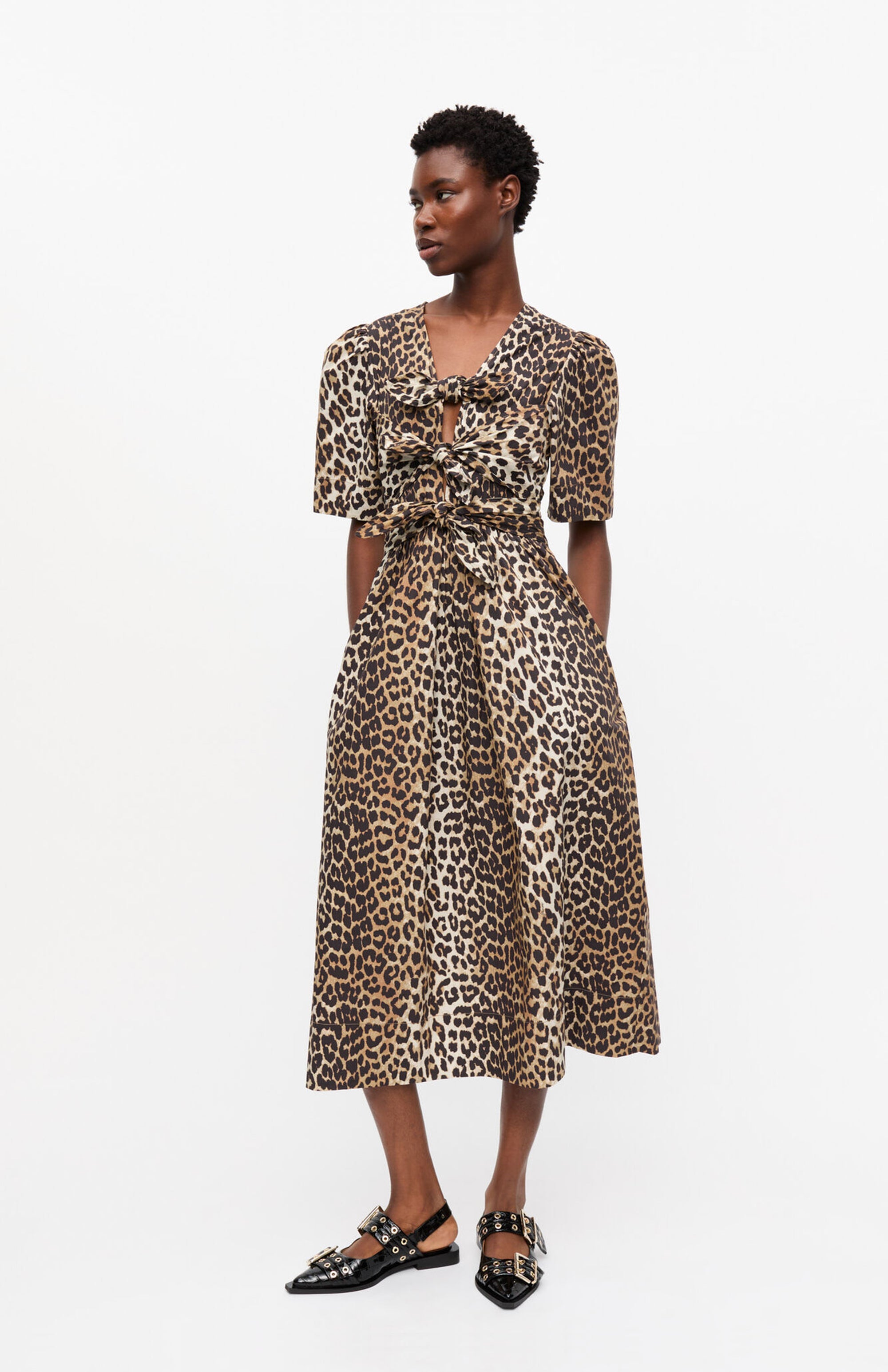 PRINTED COTTON TIE STRAP MIDI DRESS PRINTED COTTON TIE STRAP MIDI DRESS