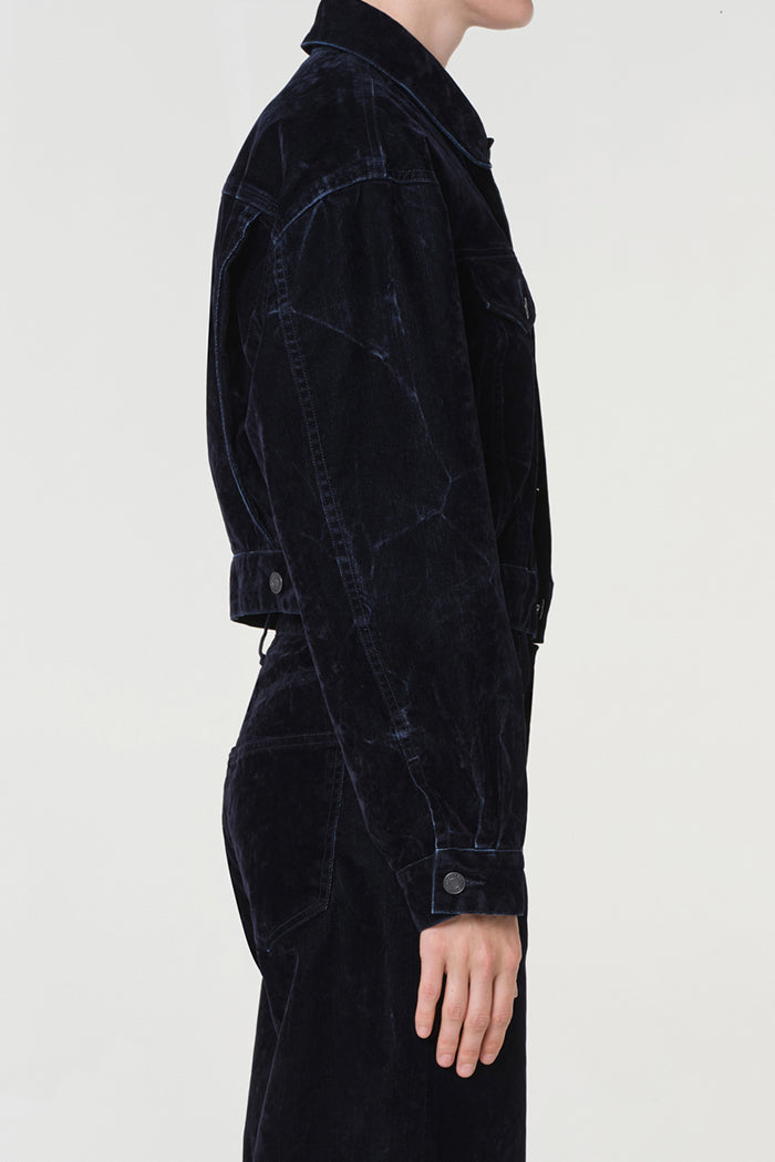 Agolde cropped denim jacket navy blue crush velvet A5115-1884 PIPE AND ROW Agolde cropped denim jacket navy blue crush velvet A5115-1884 PIPE AND ROW