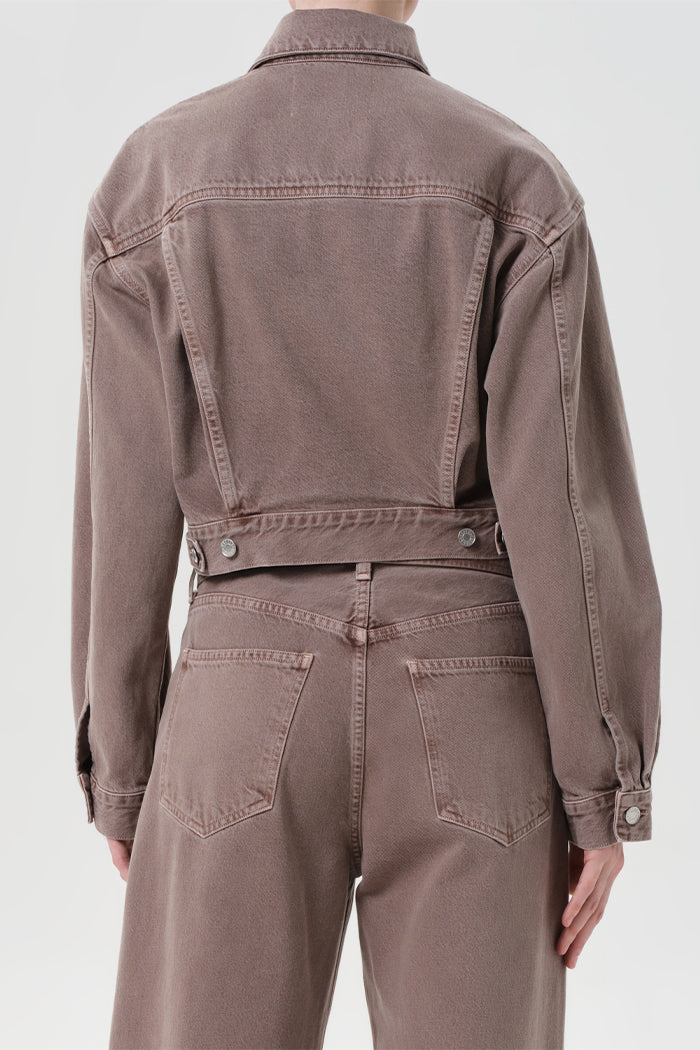 Agolde cropped denim jean Radley Jacket ceramic tan brown | Pipe and Row