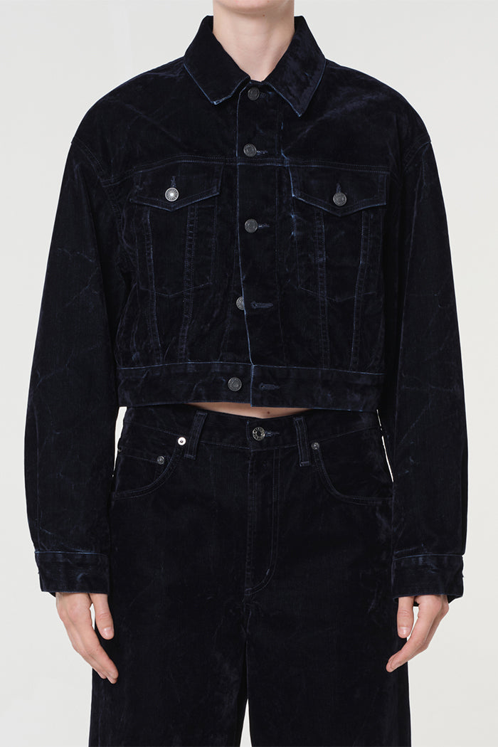 Agolde cropped denim jacket navy blue crush velvet A5115-1884 PIPE AND ROW Agolde cropped denim jacket navy blue crush velvet A5115-1884 PIPE AND ROW