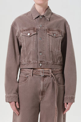 Agolde cropped denim jean Radley Jacket ceramic tan brown | Pipe and Row