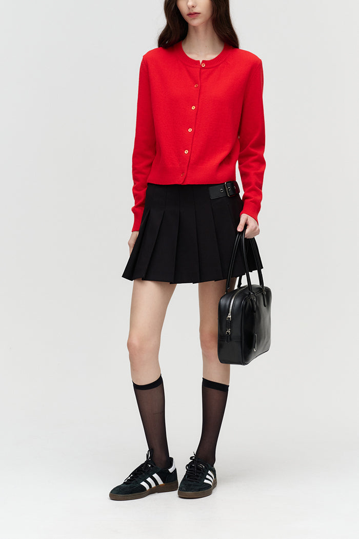 Dunst Essential crewneck knit wool cardigan Red PIPE AND ROW