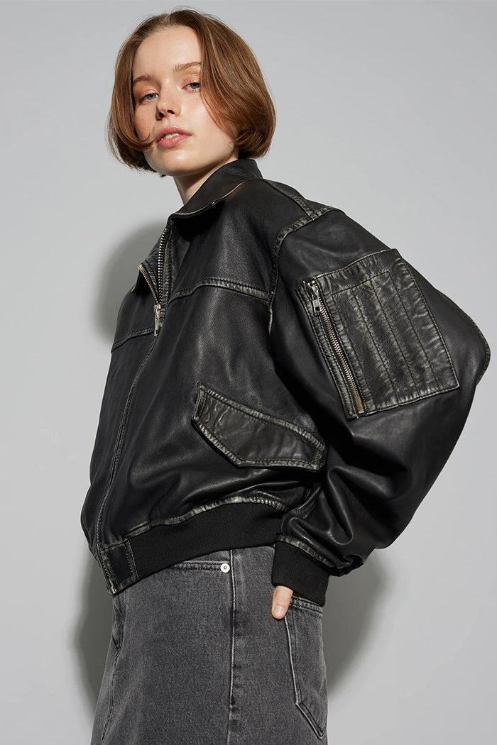 Oval Square OSRocker leather bomber jacket vintage black | Pipe and Row Seattle