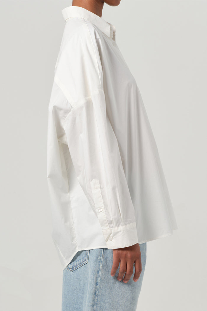 Agolde oversized Roux white rice button up shirt airy | Pipe and Row