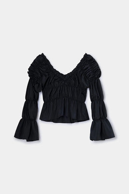 Laagam Sadie ruched long sleeve top black | Pipe and Row Seattle