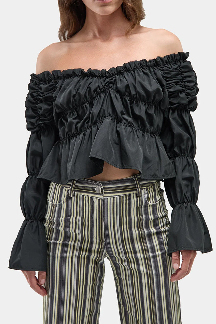 Laagam Sadie ruched long sleeve top black | Pipe and Row Seattle