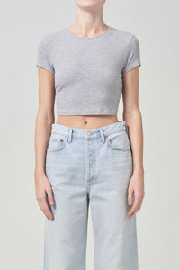 Agolde Savannah cropped ribbed tight grey baby tee cap sleeves | PIPE AND ROW