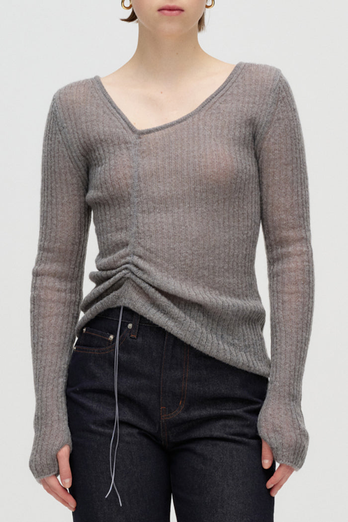 Dunst shirring knit sweater sheer top melange grey | Pipe and Row