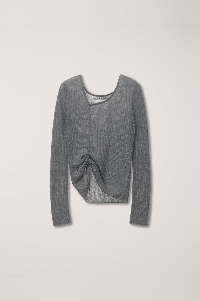 Dunst shirring knit sweater sheer top melange grey | Pipe and Row