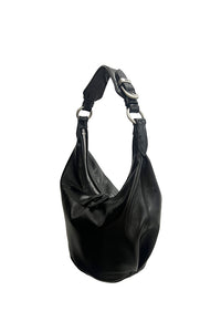 Marge Sherwood slouchy pumpkin bag black glossy leather buckle handle PIPE AND ROW