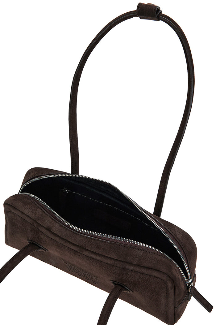 Marge Sherwood soft baguette handbag hush brown suede | PIPE AND ROW