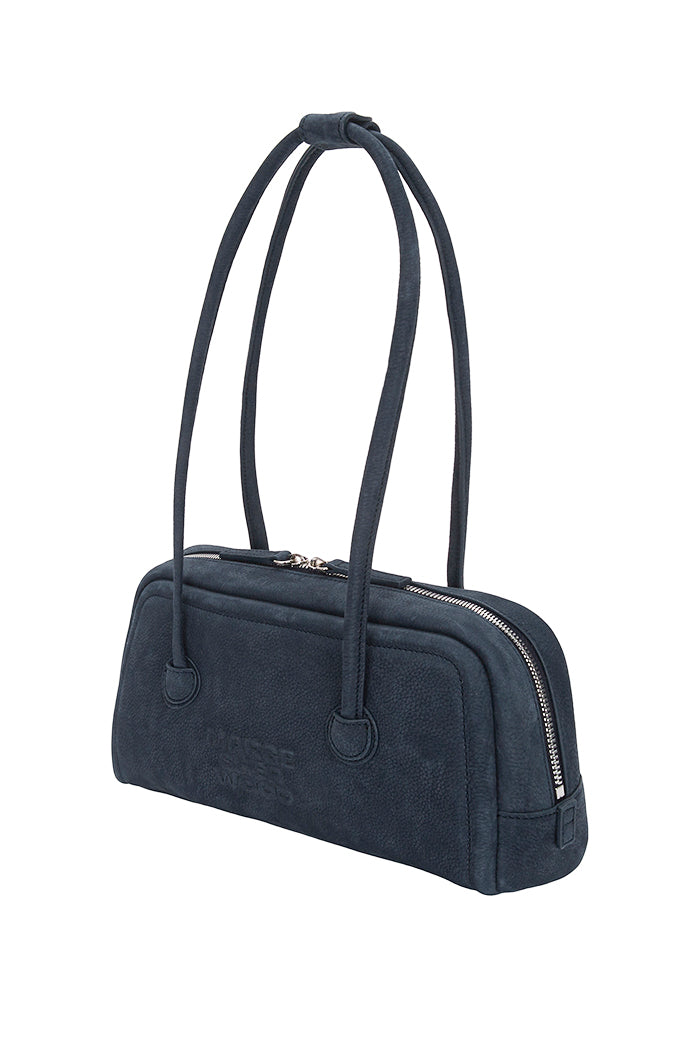 Marge Sherwood soft baguette handbag indigo blue suede | PIPE AND ROW