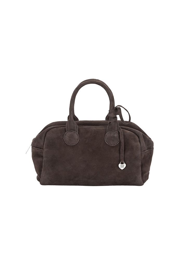 Marge Sherwood soft bowling bag chocolate brown suede zip | Pipe and Row