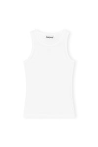 Ganni soft cotton fitted rib tank top bright white | PIPE AND ROW