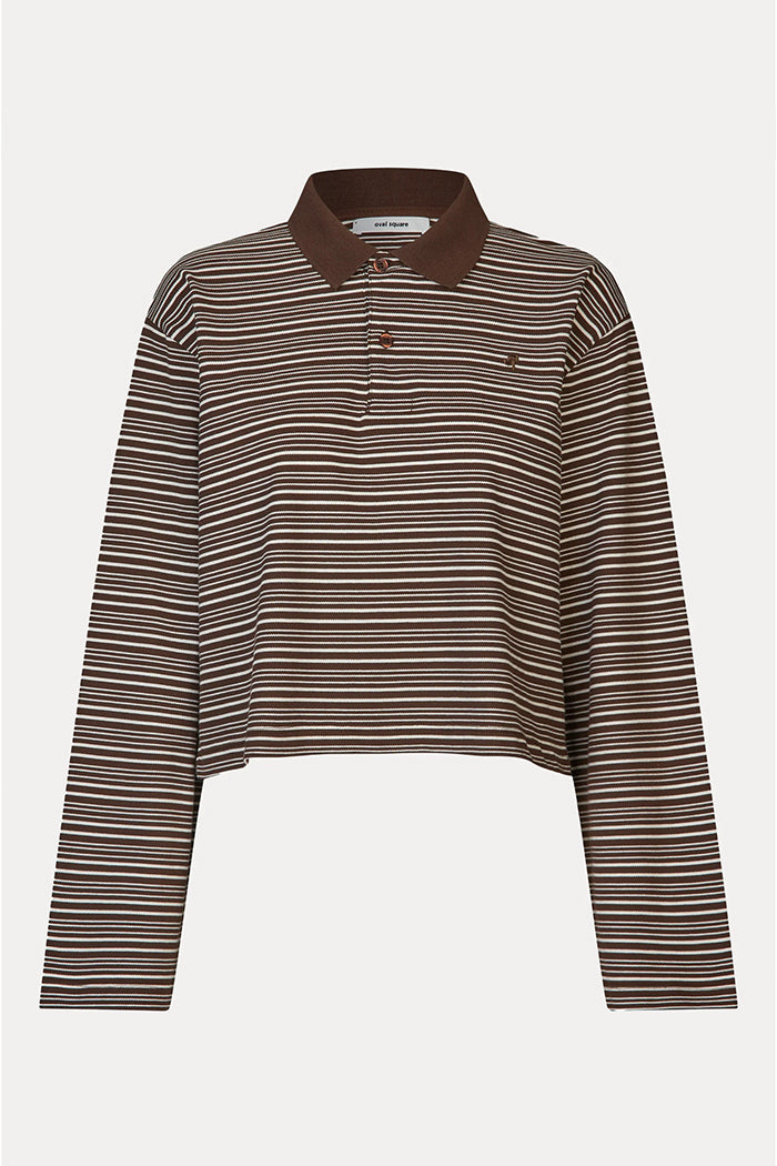 Oval Square Steffi boxy stripe polo set lounge coffee brown | Pipe and Row