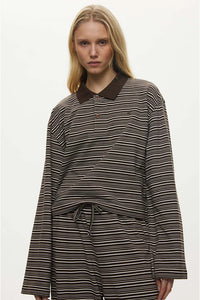 Oval Square Steffi boxy stripe polo set lounge coffee brown | Pipe and Row