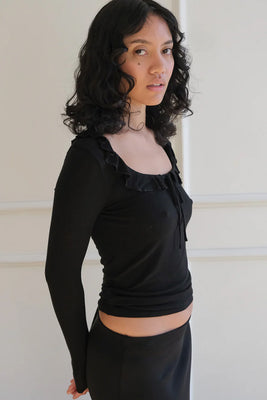 Geel black Stella lightweight long sleeve top ruffle tie PIPE AND ROW