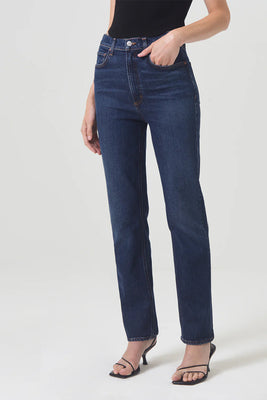 Agolde high rise stovepipe jeans dark indigo Discord wash | Pipe and Row