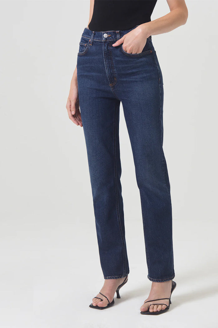 Agolde high rise stovepipe jeans dark indigo Discord wash | Pipe and Row