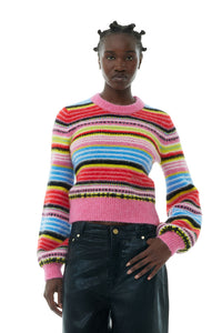 Ganni colorful soft wool stripe o-neck crew sweater | Pipe and Row Seattle