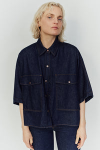 Agolde dark indigo rinse wash Taron shirt oversized boxy | pipe and row