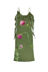 Tyler Mcgillivary drapey midi dress moss green thistle print PIPE AND ROW