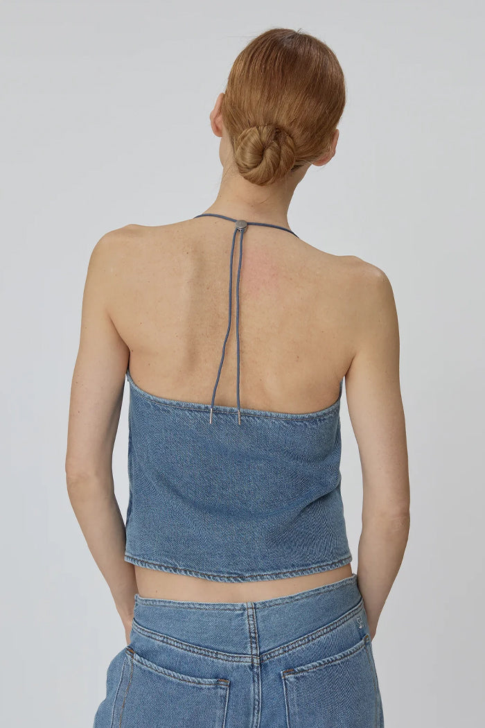 Still Here halter Toggle tank top classic blue | Pipe and Row Seattle