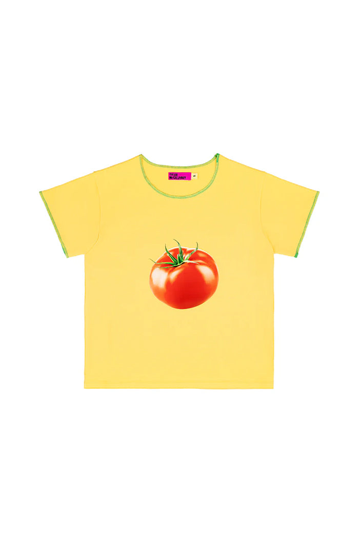 Tyler Mcgillivary tomato tee shirt ripe red tomato bright sunshine yellow green | Pipe and Row