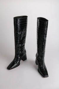 Intentionally Blank TGIF knee high boots embossed black leather | PIPE AND ROW