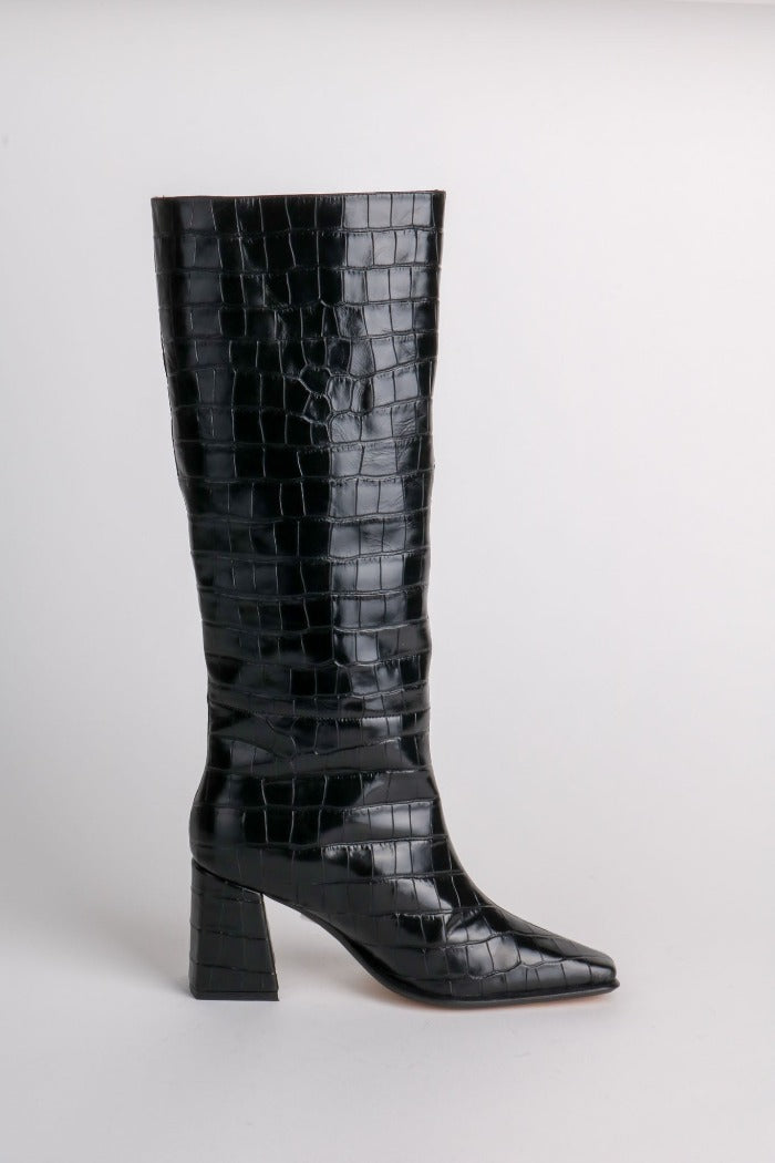 Intentionally Blank TGIF knee high boots embossed black leather | PIPE AND ROW