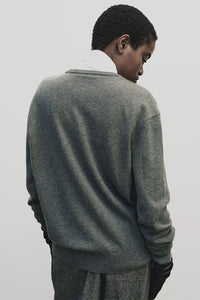 Mijeong Park relaxed fit cashmere v-neck knit sweater heather gray | Pipe and Row