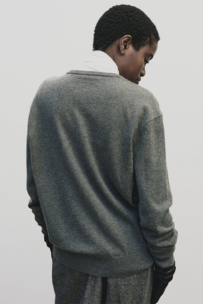 Mijeong Park relaxed fit cashmere v-neck knit sweater heather gray | Pipe and Row