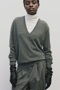 Mijeong Park relaxed fit cashmere v-neck knit sweater heather gray | Pipe and Row