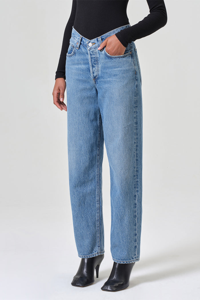 Agolde V-waist baggy jean medium indigo easy fit straight leg | pipe and row