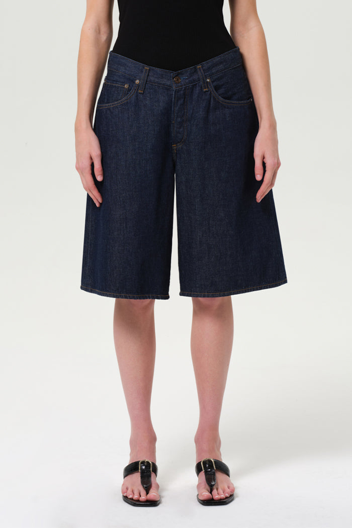 Agolde denim long Baggy v-short pure dark indigo wash | Pipe and Row