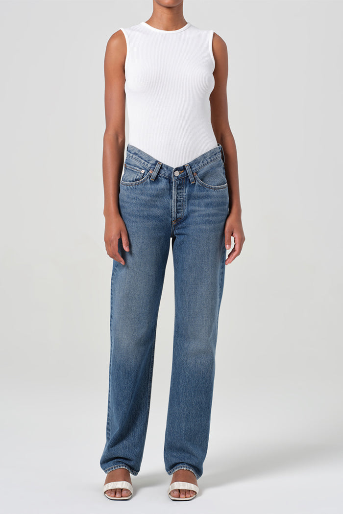 Agolde V-waist Kelly jean medium blue Esssence | Pipe and Row Seattle
