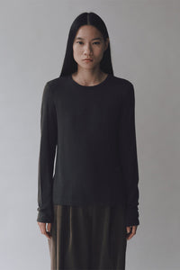 Mijeong Park long sleeve wool tencel crew neck knit top charcoal grey | Pipe and Row