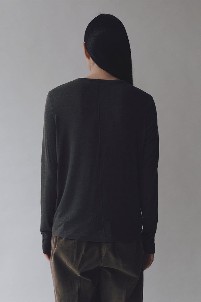 Mijeong Park long sleeve wool tencel crew neck knit top charcoal grey | Pipe and Row