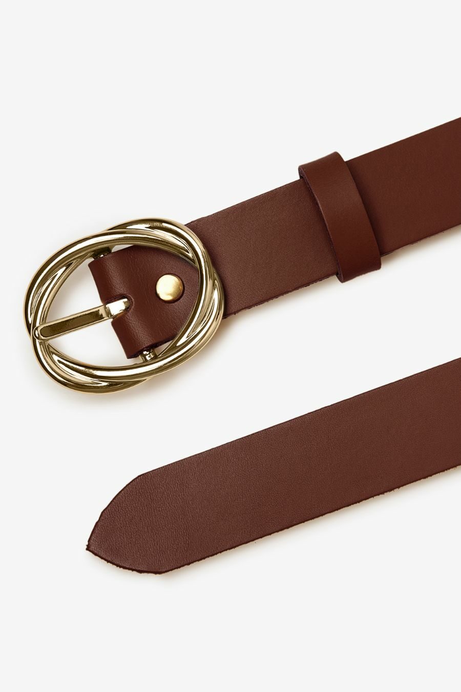 Rita Row Schule brown leather belt round retro buckle | PIPE AND ROW