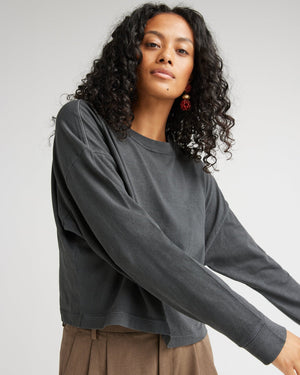 Richer Poorer relaxed crop long sleeve tee stretch limo washed grey | Pipe and Row