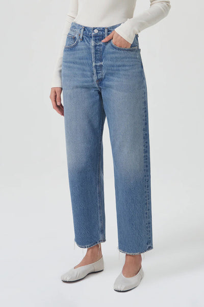 Agolde denim 90 s crop loose jeans denim blue bound pipe and row