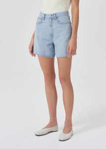 Agolde Stella denim shorts light blue innovate clean hem | pipe and row