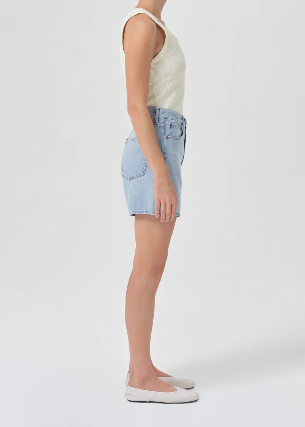 Agolde Stella denim shorts light blue innovate clean hem | pipe and row