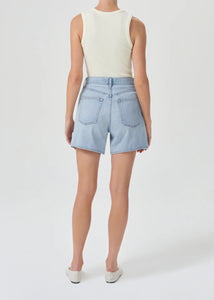 Agolde Stella denim shorts light blue innovate clean hem | pipe and row