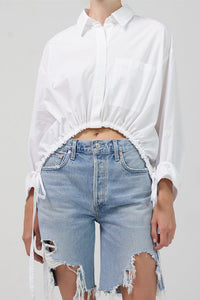 Citizens of Humanity Alexandra collared poplin button up shirt cinched white | Pipe and Row