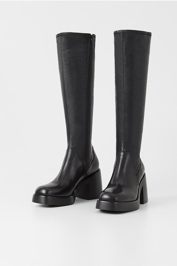 Vagabond Brooke knee high tall black leather boots platform | Pipe and ...